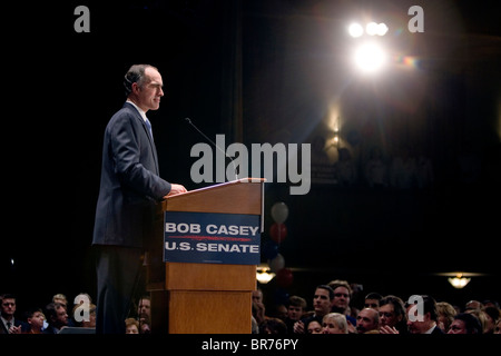 United States Senator Bob Casey stands out a podium at a rally in Scranton Pa. Stock Photo