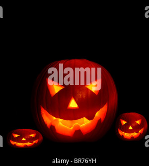Glowing Halloween Pumpkins isolated on white background Stock Photo - Alamy