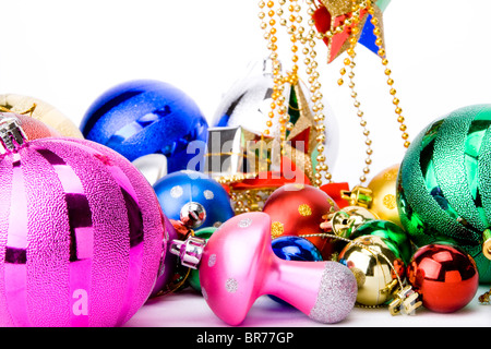 Christmas tree decorations on a white background Stock Photo