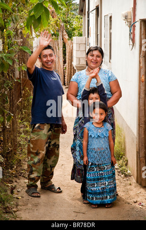 Indigenous Mayan Family together, in San Juan la Laguna, Solola, Guatemala Stock Photo