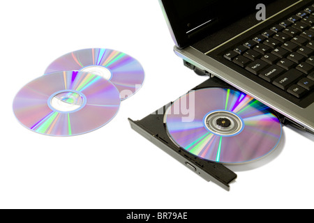 detail of a laptop with open and loaded dvd drive Stock Photo