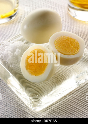 Traditional British preserved pickled eggs ready to eat Stock Photo