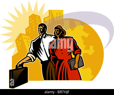 A pair of businesspeople walking to work Stock Photo