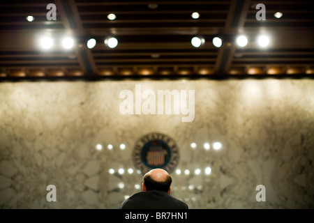 Chairman of Federal Reserve Ben Bernanke testifies before Congress Joint Economic Committee, Capitol Hill, Washington 28/03/2007 Stock Photo