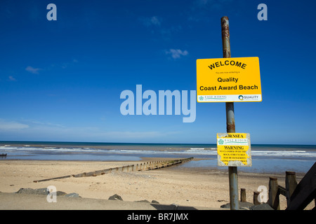 Quality Coast Award sign on Hornsea Beach in East Yorkshire Stock Photo