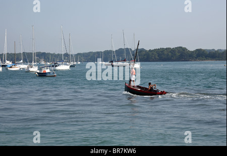 View from port and sailing boats, Port Blanc, Baden, Golfe du Morbihan, Morbihan, Bretagne, Brittany, France Stock Photo