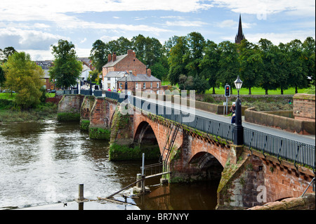 River Dee and the Old Dee Bridge near the City Walls, Chester, Cheshire, England, UK Stock Photo