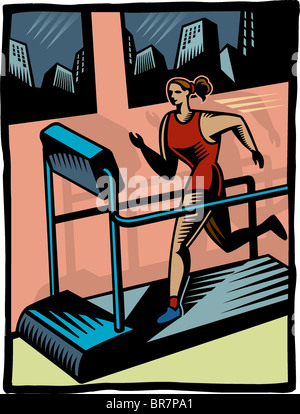 A woman running on a treadmill Stock Photo