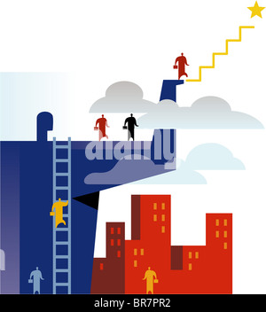 An illustration of employees climbing the corporate ladder Stock Photo