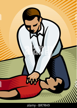 A man performing CPR on a victim Stock Photo