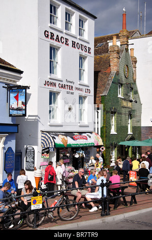 Waterfront shop and pubs, The Quay, Poole, Dorset, England, United Kingdom Stock Photo