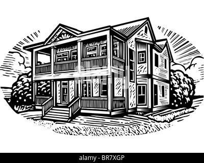 A pictorial representation of a two storey house in black and white Stock Photo