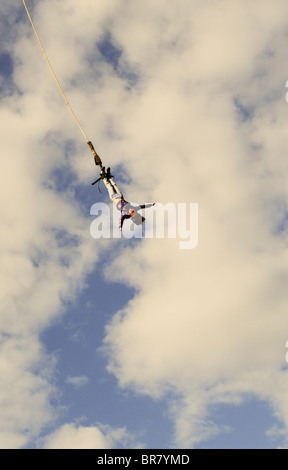 the young girl jump on bungee Stock Photo