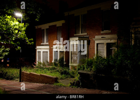 Empty houses next to Delaval Road and Benwell Dene in the West End of Newcastle upon Tyne. Stock Photo