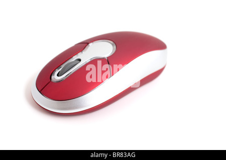 Red small computer mouse isolated on white background Stock Photo