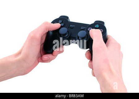 video game controller in hand isolated on white background Stock Photo