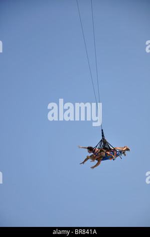 Sky coaster swing at Hurricane Harbor waterpark , Six Flags Over Texas amusement park, Arlington, TX, USA Stock Photo