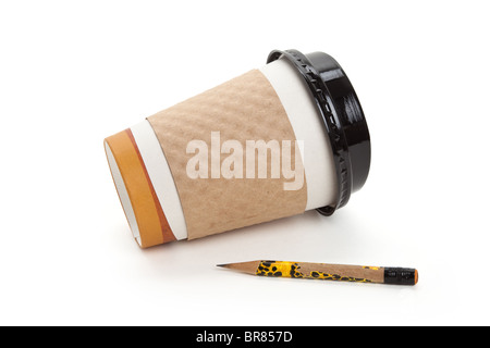 Disposable Coffee Cup and pencil, concept of ideas, Inspiration Stock Photo
