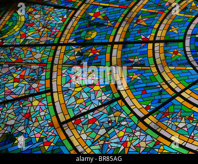 Section of a colorful circular stained glass window in Prague, Czech Republic Stock Photo
