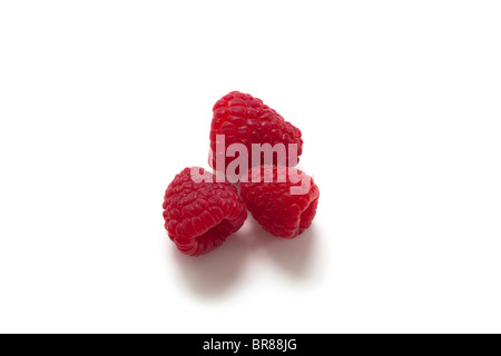 Three ripe fresh raspberries Stock Photo