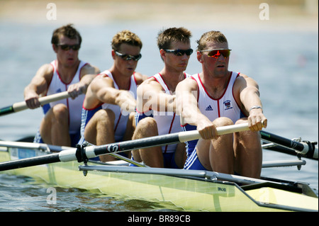 British men's coxless four heat with Pinsent, Coode, Cracknell and Williams, Olympic Games 2004, Athens, Greece. 14th August 200 Stock Photo