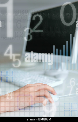 Woman using computer, numbers and graph Stock Photo