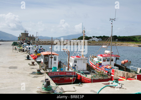 Blacksod pier with blacksod lighthouse in the background, The Erris Peninsula, Co. Mayo, Ireland Stock Photo