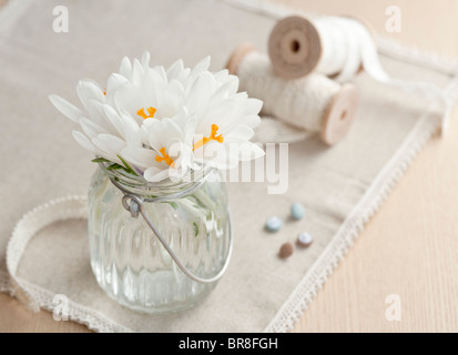 Crocus in a Bottle and Sawing Kit Stock Photo