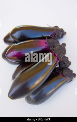 Eggplants, close up, white background Stock Photo