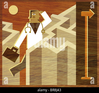 A doctor walking through a maze Stock Photo