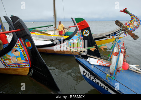 Traditional Moliceiro boats near Aveiro, Portugal Stock Photo