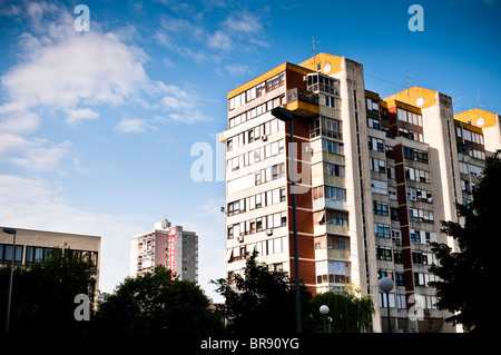 Novi Zagreb is modern part of the city, consisting of blocks of flats and tower blocks that were built during the Socialist era. Stock Photo