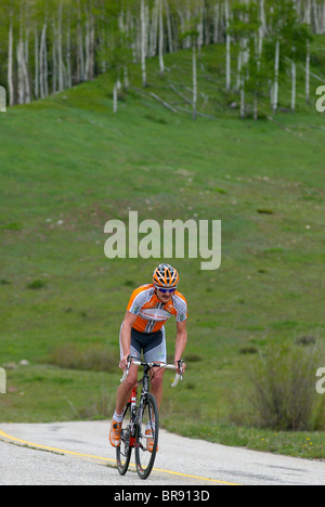 Floyd Landis riding a bike on Vail Pass Colorado. Stock Photo