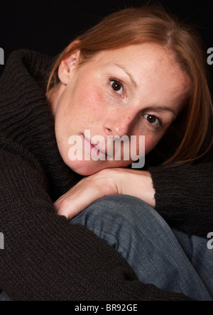 English Woman with natural red hair and freckles Stock Photo