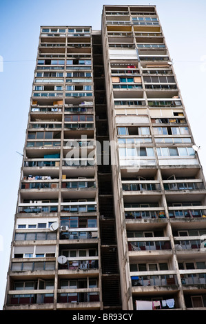 Novi Zagreb is modern part of the city, consisting of blocks of flats and tower blocks that were built during the Socialist era. Stock Photo