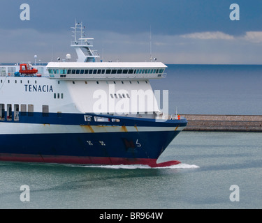 The ferry ship Tenacia (Grandi Navi Veloci) from Palermo coming into the port of Livorno Italy Stock Photo