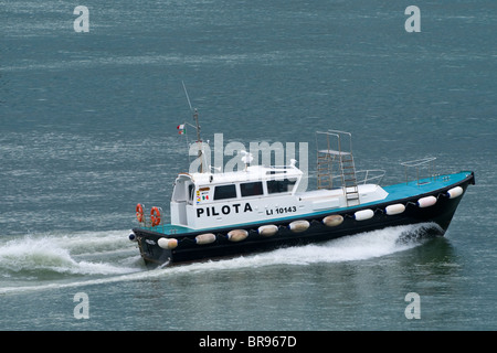 Italian Pilot (Pilota) boat going to work in the port of Livorno. LI 10143 Stock Photo