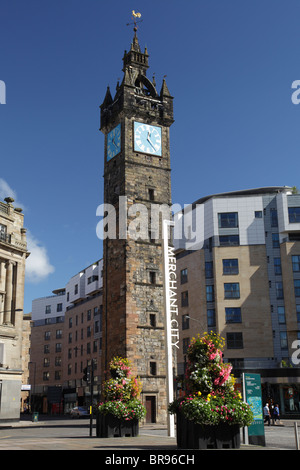 Tolbooth Steeple and Merchant City sign, Glasgow Cross, Glasgow Scotland, UK Stock Photo