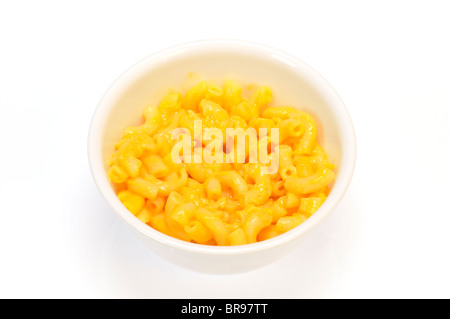 Bowl of cooked macaroni and cheese on white background cutout. Stock Photo