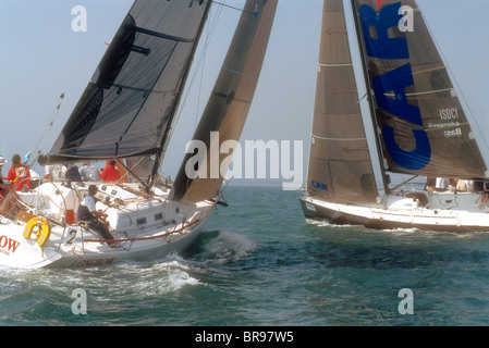 Yachts racing off the Isle of Wight Hampshire England during Cowes Week Stock Photo