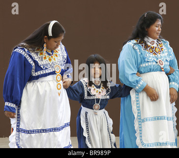 Cherokee, North Carolina -  Chactaw Indians women and a girl performing a social dance. Stock Photo
