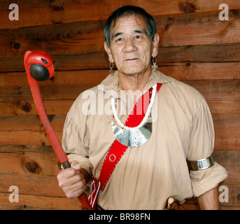 Cherokee, North Carolina -  Cherokee man, member of the Warriors of AniKituhwa group, taking part in the annual Southeast Tribes Stock Photo