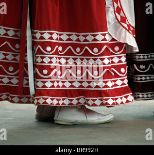 Cherokee, North Carolina -  Detail of a costume worn by a Chactaw Indian womn while performing a social dance on stage. Stock Photo