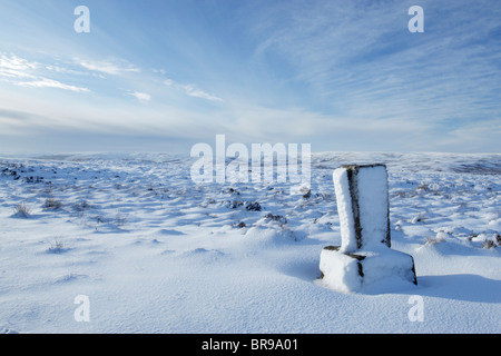 Commondale White Cross on a snow covered Commondale Moor during winter in North York Moors national park Stock Photo