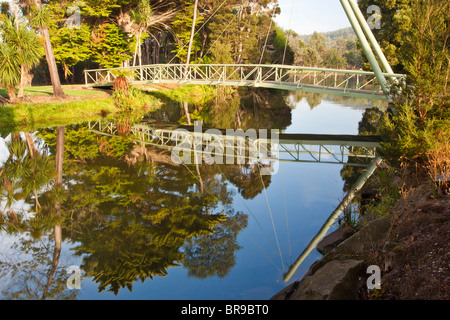 Pedestrian suspension bridge over the Mersey River in Latrobe, northern Tasmania Stock Photo