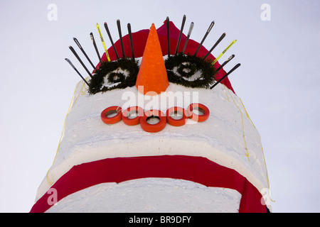 A close up view the world's tallest snowman in Bethel Maine. Stock Photo