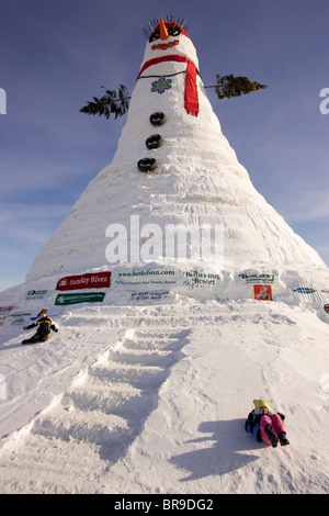 A view the world's tallest snowman in Bethel Maine. Stock Photo