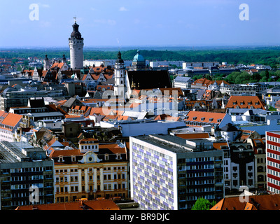 Panoramic city view, Neuer Rathausturm, New Town Hall Tower, Thomaskirche Church, Leipzig, Saxony, Germany, Europe Stock Photo