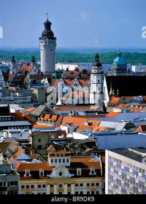 Panoramic city view, Neuer Rathausturm, New Town Hall Tower, Thomaskirche Church, Leipzig, Saxony, Germany, Europe Stock Photo