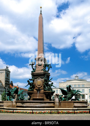 Mendebrunnen Fountain on Augustusplatz Square, Opera House, Leipzig, Saxony, Germany, Europe Stock Photo